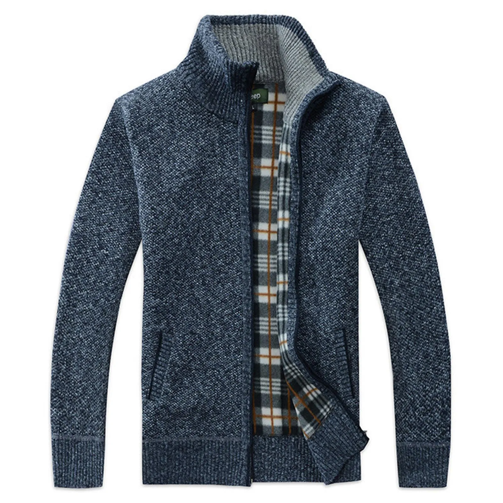 Hombres Abrigo de punto Cardigan Otoño Invierno Cremallera Ropa exterior Hombre Casual Stand Collar Suéter