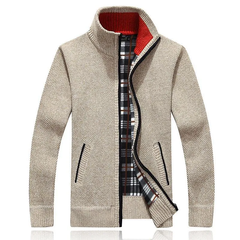 Hombres Abrigo de punto Cardigan Otoño Invierno Cremallera Ropa exterior Hombre Casual Stand Collar Suéter