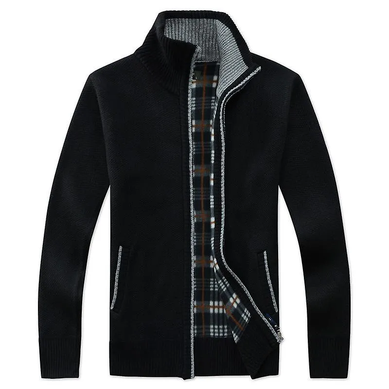 Hombres Abrigo de punto Cardigan Otoño Invierno Cremallera Ropa exterior Hombre Casual Stand Collar Suéter