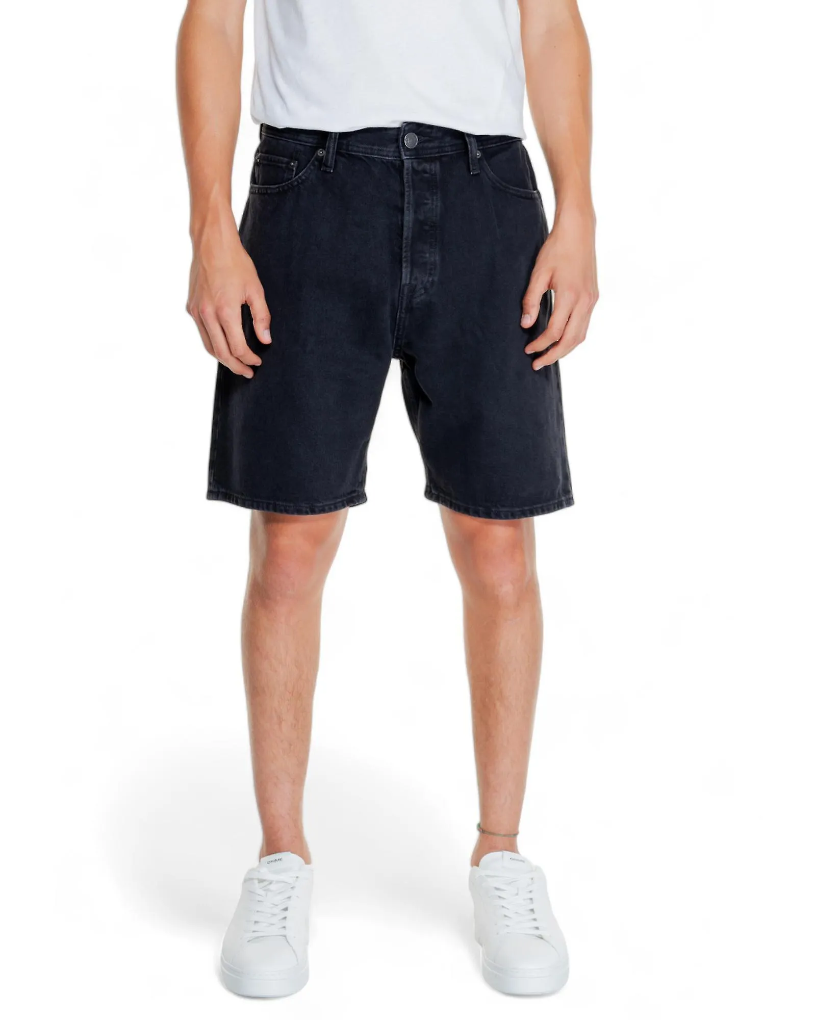 Jack & Jones Black Cotton Shorts with Zip and Button Fastening