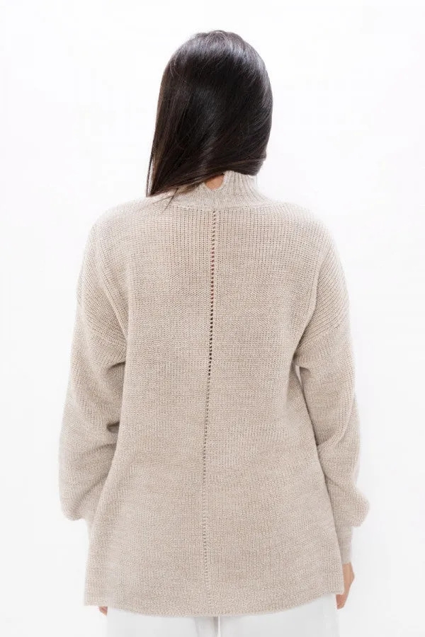 JERSEY OTTAWA  HAND KNITTED WOOL HIGH NECK  SAND MARL