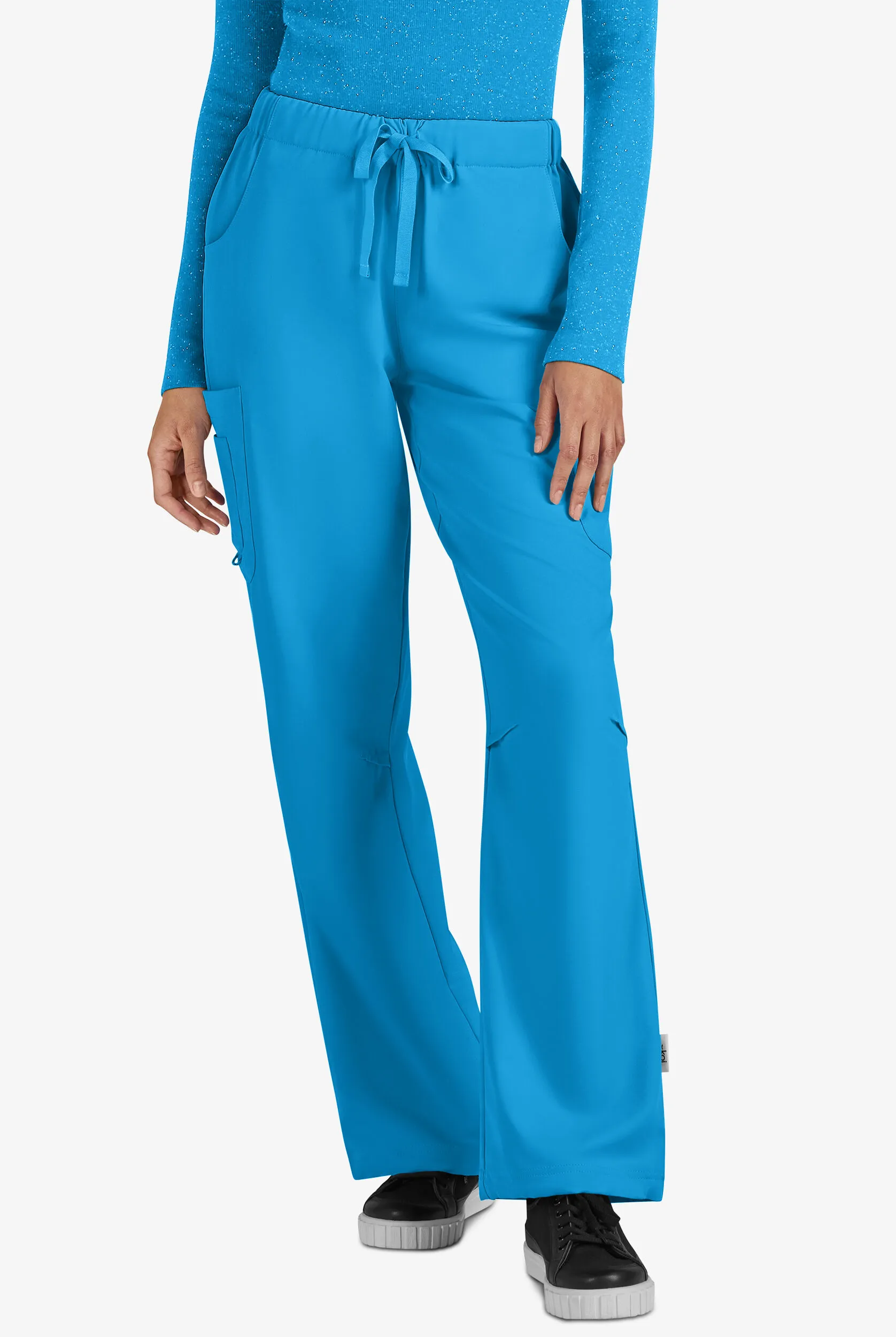 KOI SMILEY WORLD JUBILANT WOMEN'S 7POCKET CONVERTIBLE DRAWSTRING ELASTIC WAIST CARGO SCRUB PANT