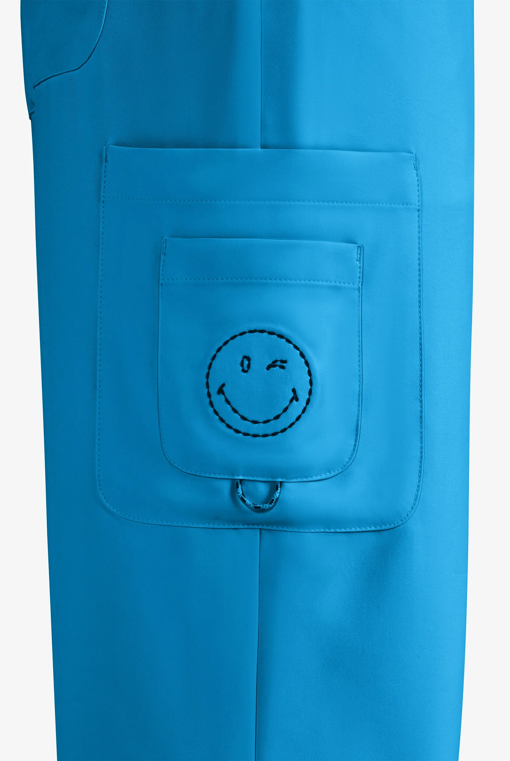 KOI SMILEY WORLD JUBILANT WOMEN'S 7POCKET CONVERTIBLE DRAWSTRING ELASTIC WAIST CARGO SCRUB PANT