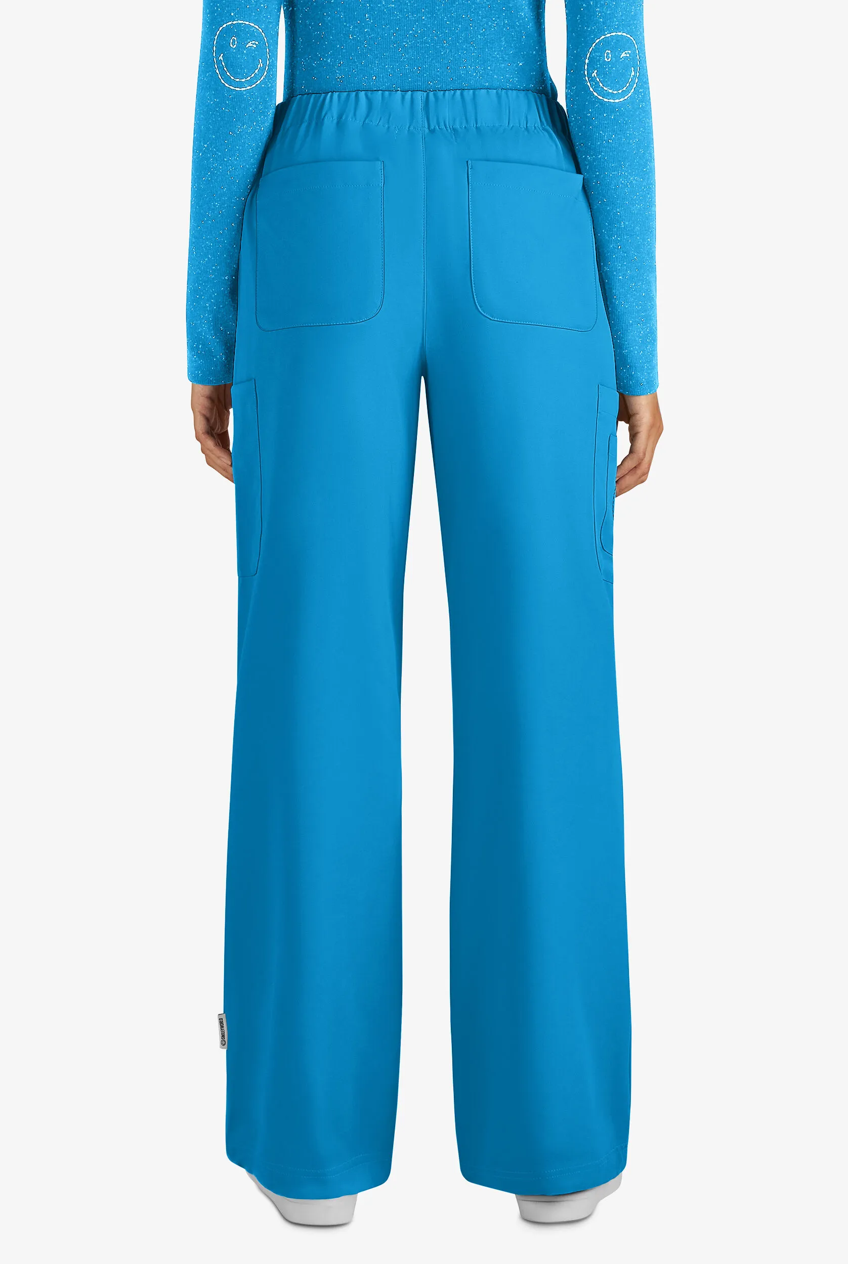 KOI SMILEY WORLD JUBILANT WOMEN'S 7POCKET CONVERTIBLE DRAWSTRING ELASTIC WAIST CARGO SCRUB PANT