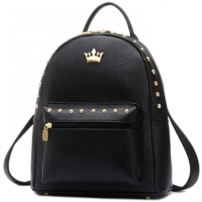 Leisure Lady Rucksack Punk Crown Rivet PU School Backpack