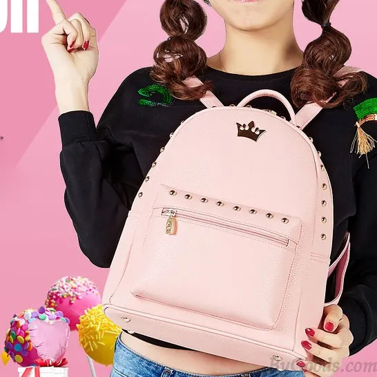 Leisure Lady Rucksack Punk Crown Rivet PU School Backpack