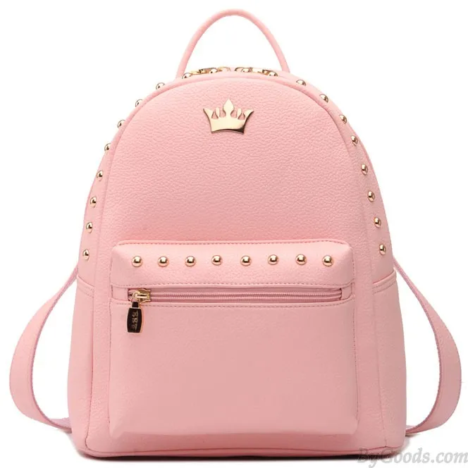 Leisure Lady Rucksack Punk Crown Rivet PU School Backpack