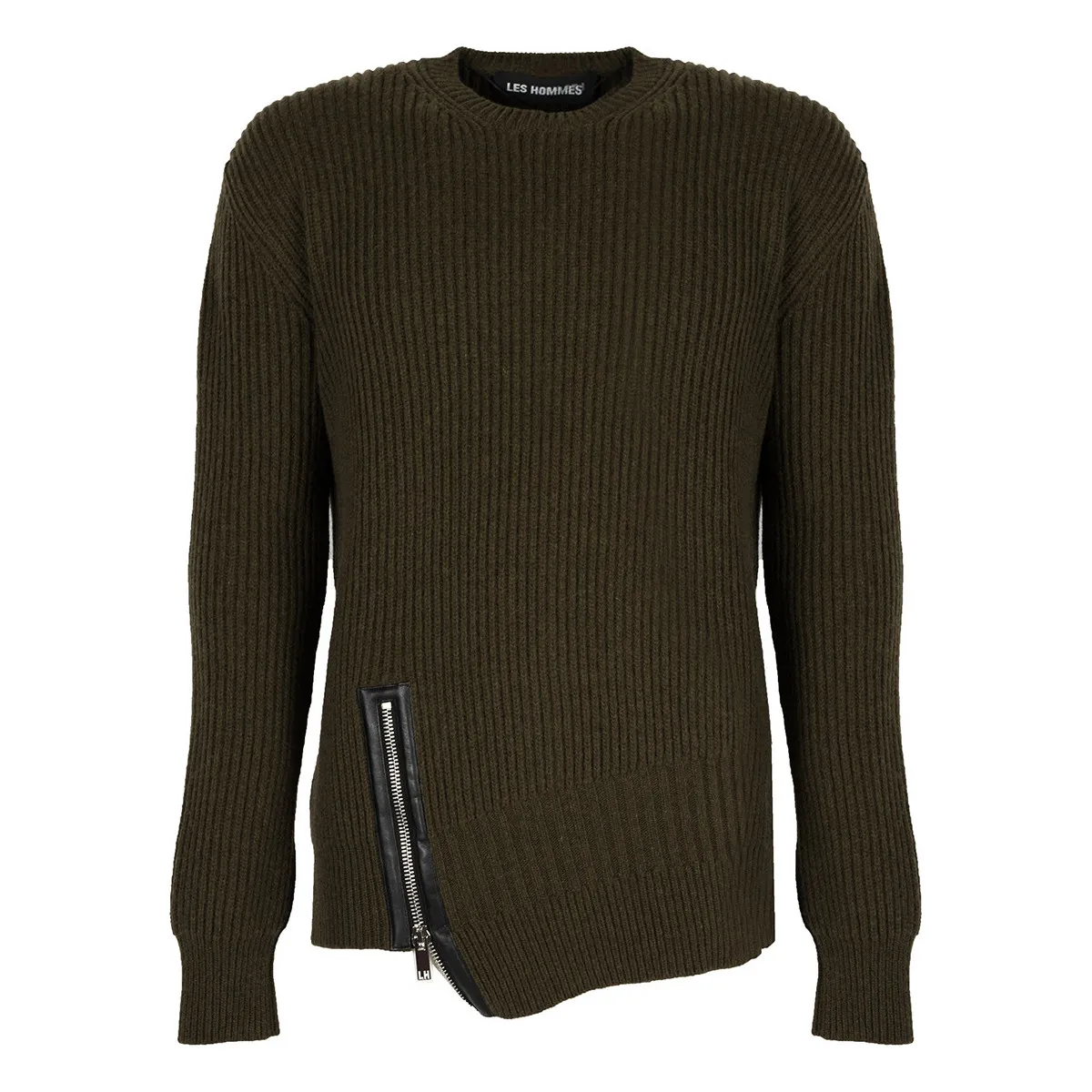 LJK106656U | ROUND NECK SWEATER WITH ASYMETRIC ZIP
