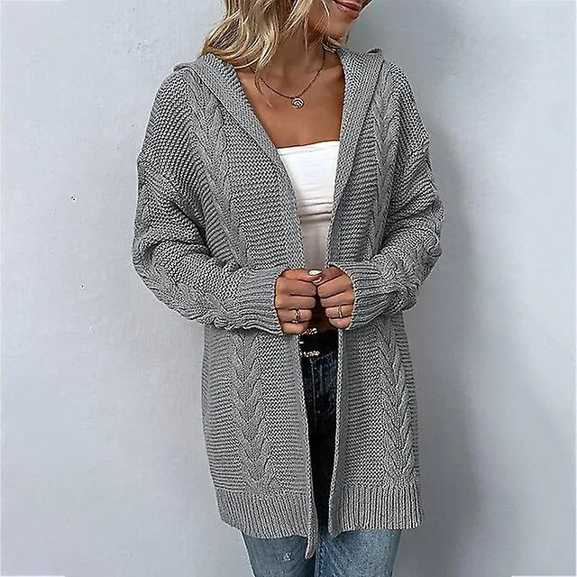 Llovizna 2022 Otoño E Invierno Nuevo Color Sólido Hooded Twist Jersey de punto europeo y americano Suéter de punto Cardigan Amaz