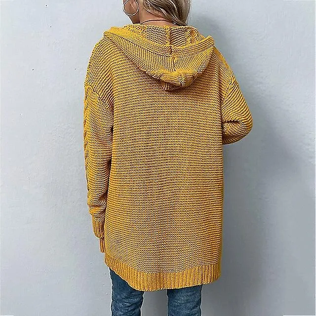 Llovizna 2022 Otoño E Invierno Nuevo Color Sólido Hooded Twist Jersey de punto europeo y americano Suéter de punto Cardigan Amaz
