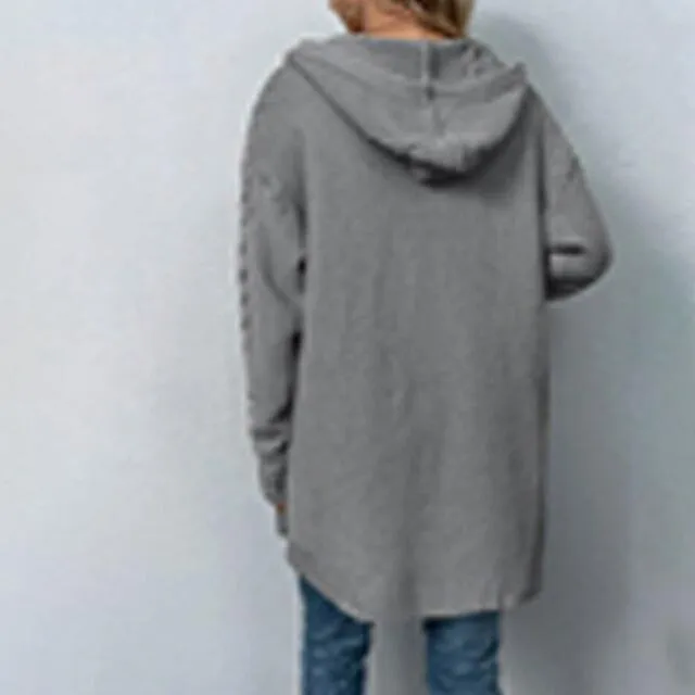 Llovizna 2022 Otoño E Invierno Nuevo Color Sólido Hooded Twist Jersey de punto europeo y americano Suéter de punto Cardigan Amaz