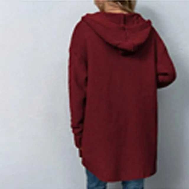 Llovizna 2022 Otoño E Invierno Nuevo Color Sólido Hooded Twist Jersey de punto europeo y americano Suéter de punto Cardigan Amaz