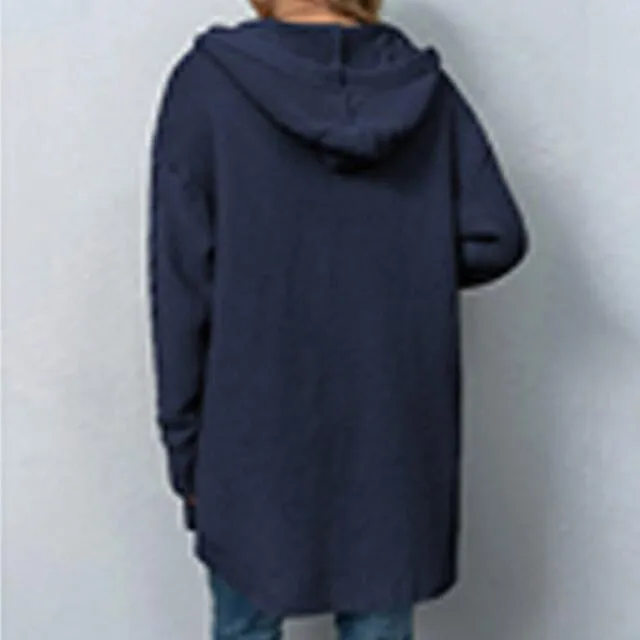 Llovizna 2022 Otoño E Invierno Nuevo Color Sólido Hooded Twist Jersey de punto europeo y americano Suéter de punto Cardigan Amaz