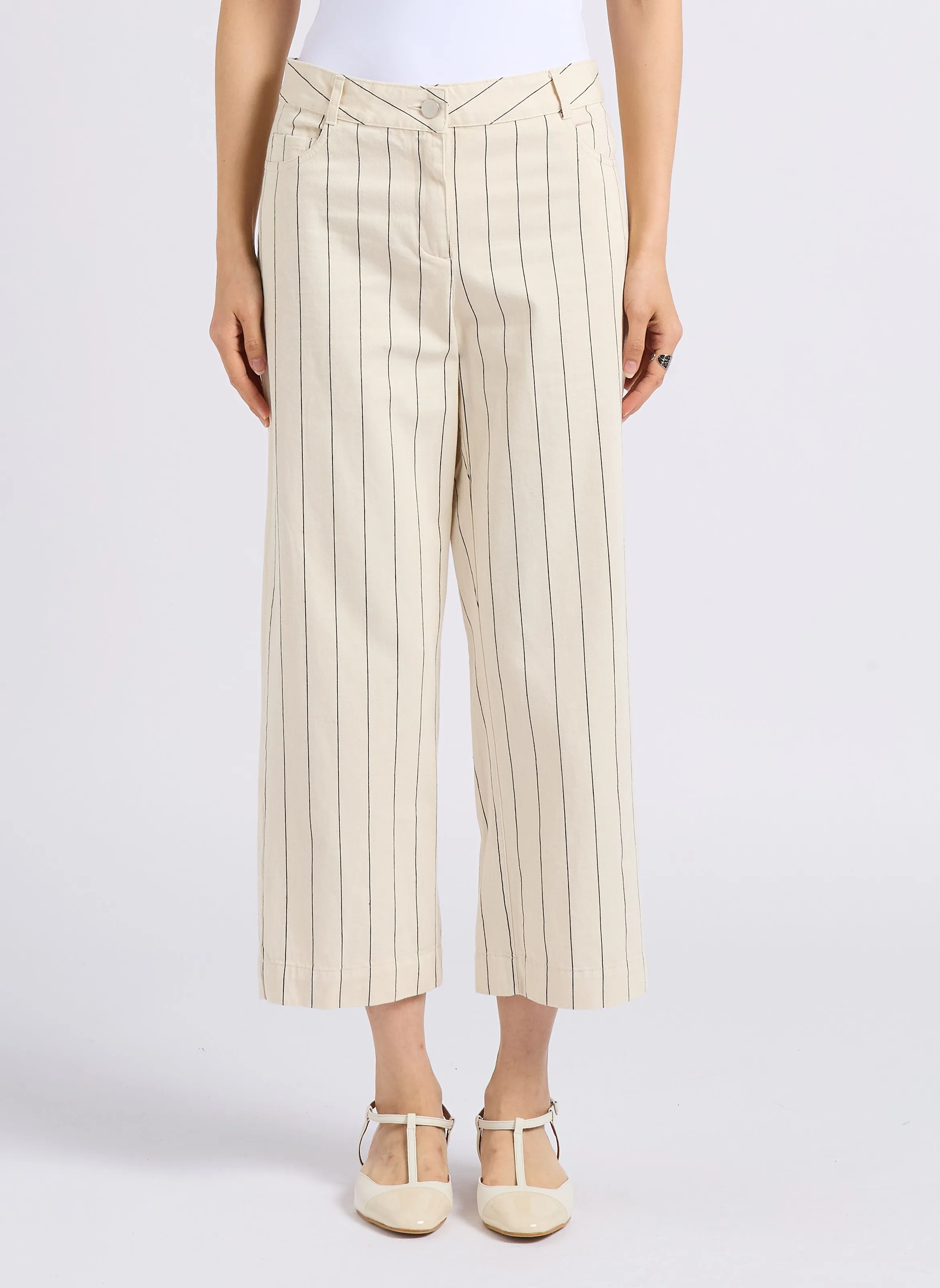 MAEL  PANTALóN ANCHO DE ALGODóN A RAYAS EN BEIGE
