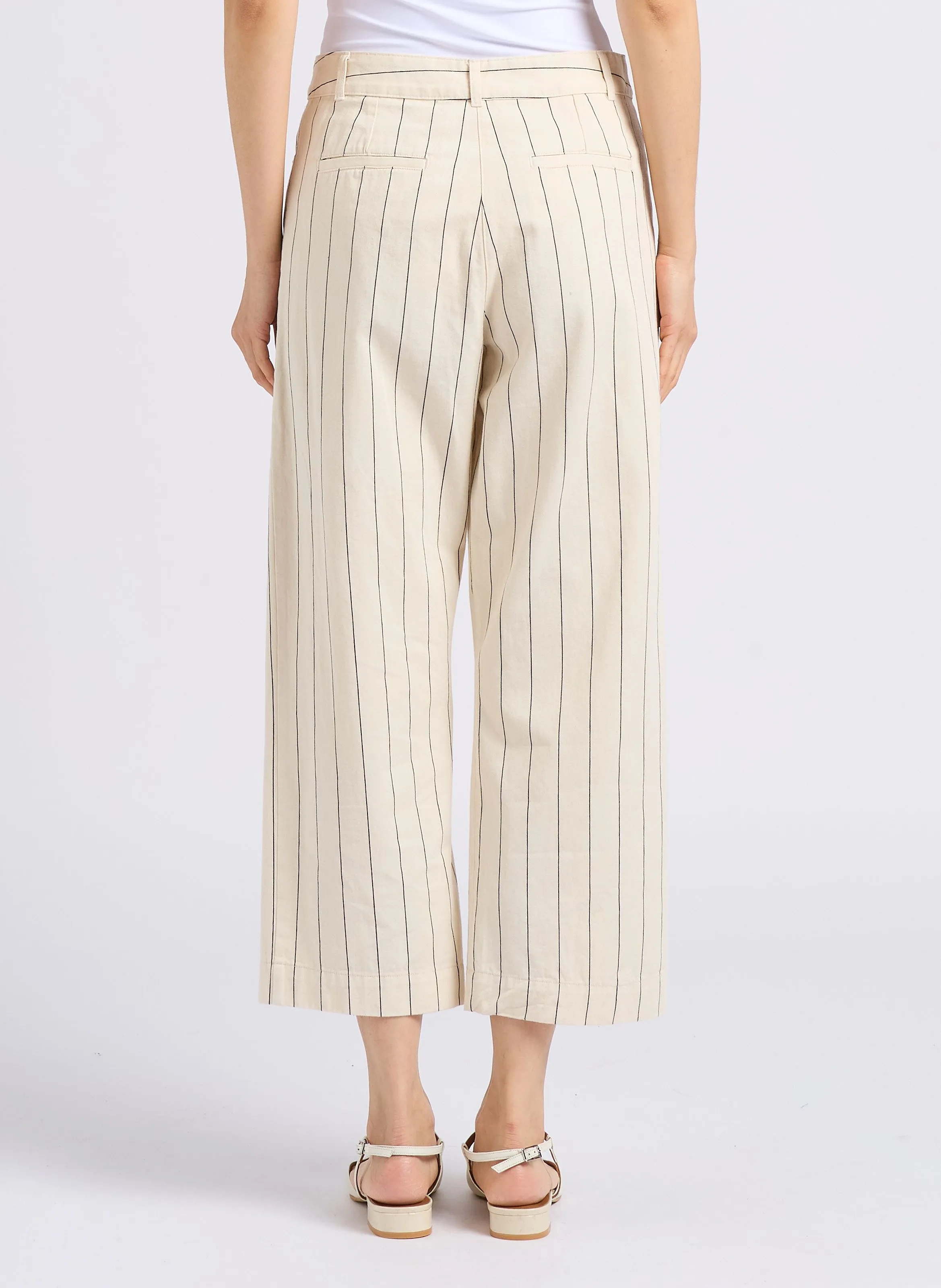 MAEL  PANTALóN ANCHO DE ALGODóN A RAYAS EN BEIGE