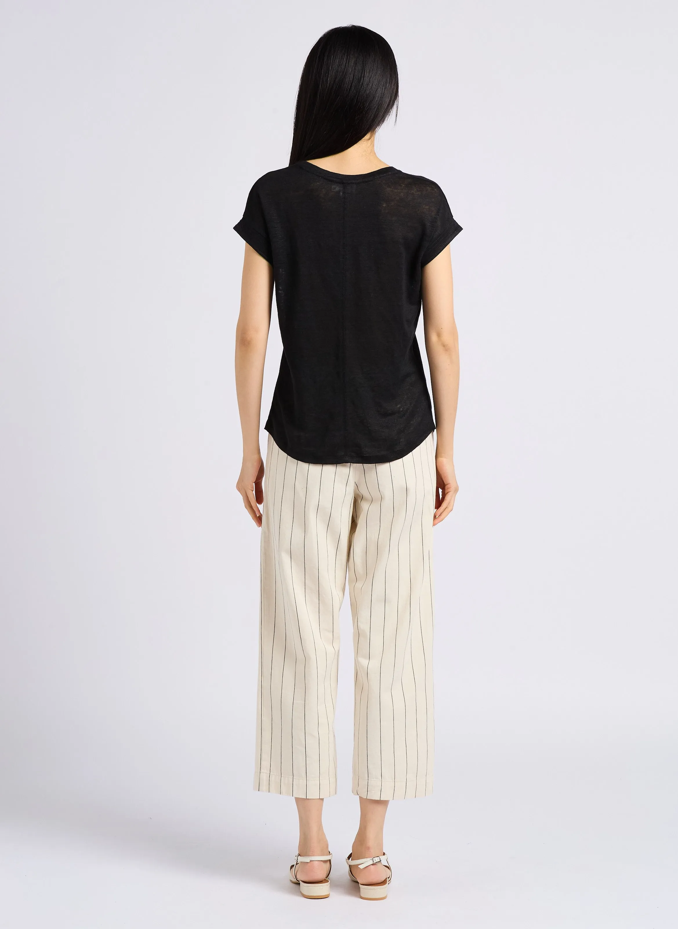 MAEL  PANTALóN ANCHO DE ALGODóN A RAYAS EN BEIGE