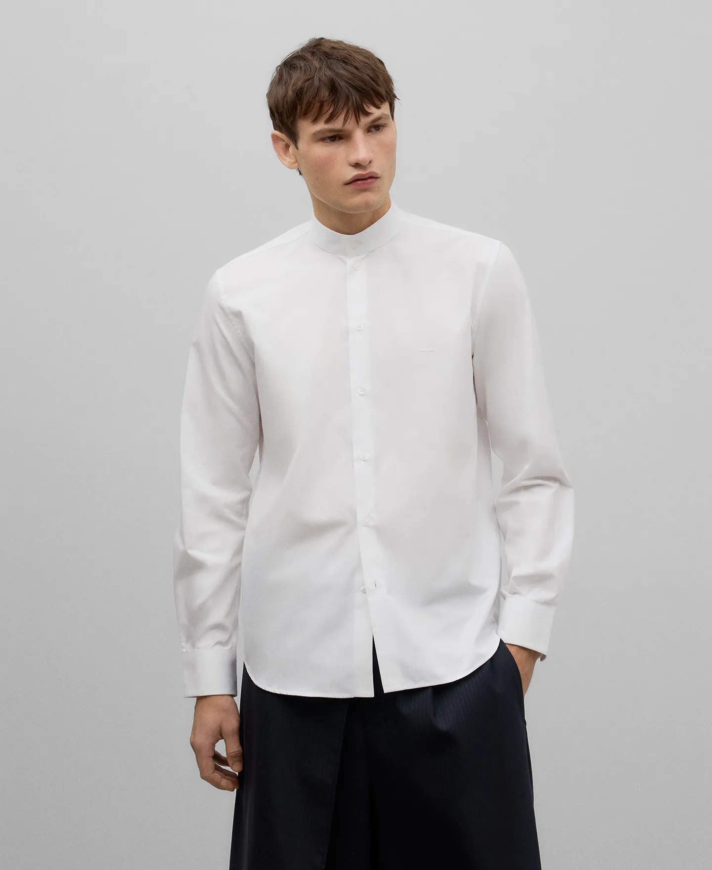 Mandarin collar organic cotton shirt man