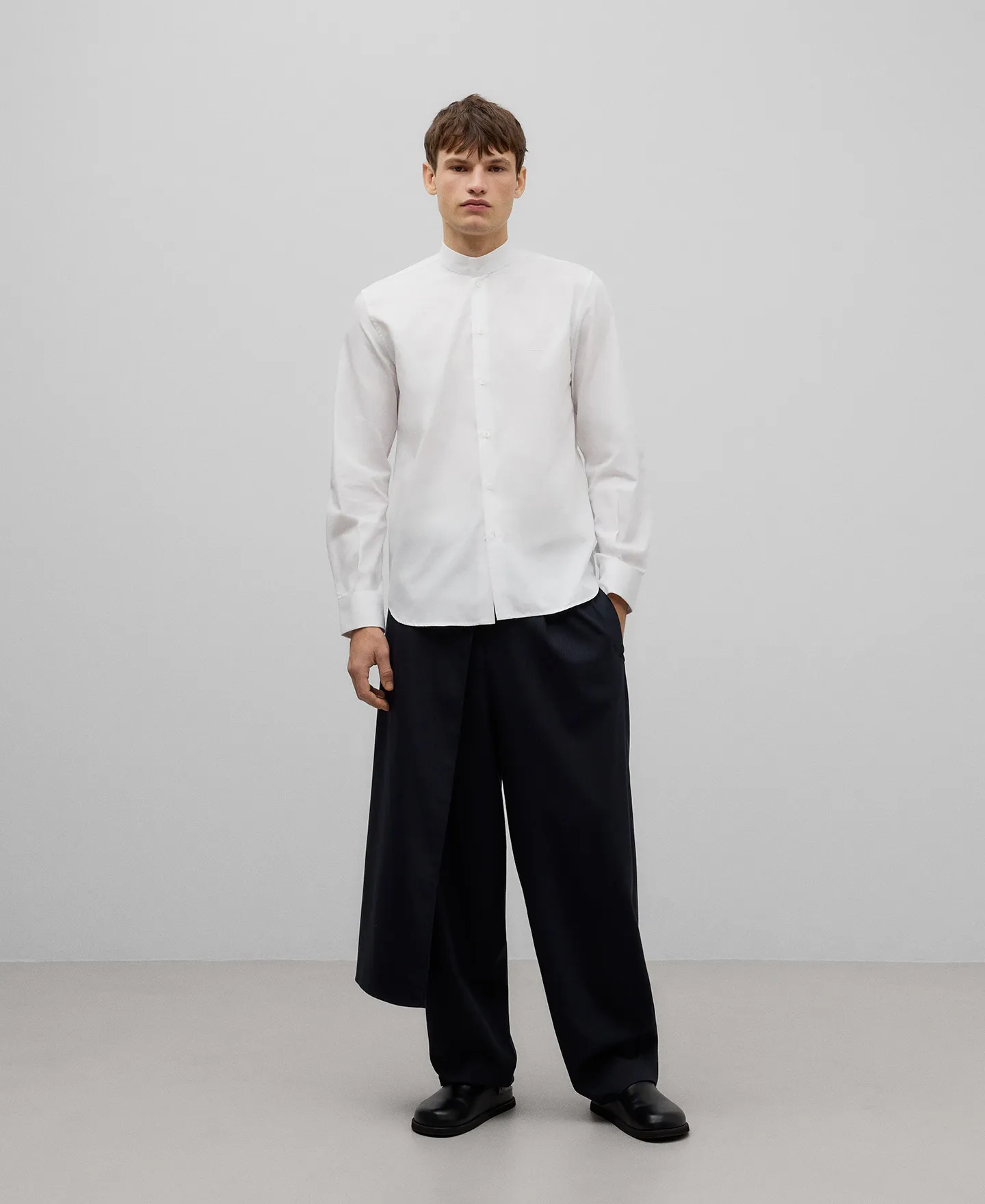Mandarin collar organic cotton shirt man