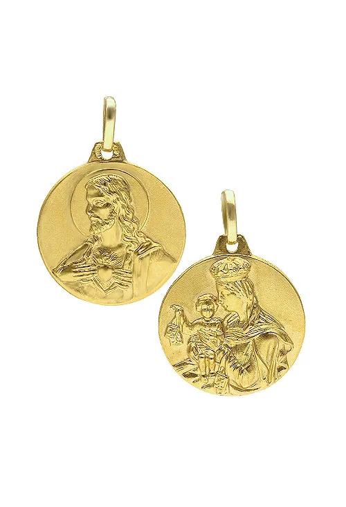 Medalla escapulario oro 18 Kilates Sagrado Corazón y Virgen del Carmen  18 mm.