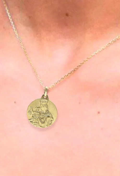 Medalla escapulario oro 18 Kilates Sagrado Corazón y Virgen del Carmen  18 mm.
