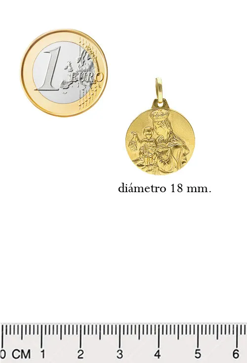 Medalla escapulario oro 18 Kilates Sagrado Corazón y Virgen del Carmen  18 mm.