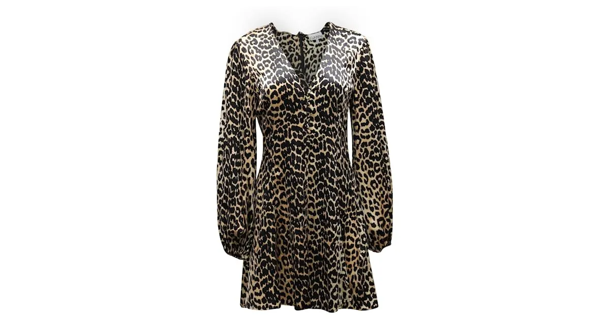 Minivestido con estampado de leopardo Ganni Blakely en mezcla de seda marrón Impresión de pitón 