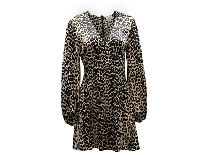 Minivestido con estampado de leopardo Ganni Blakely en mezcla de seda marrón Impresión de pitón 