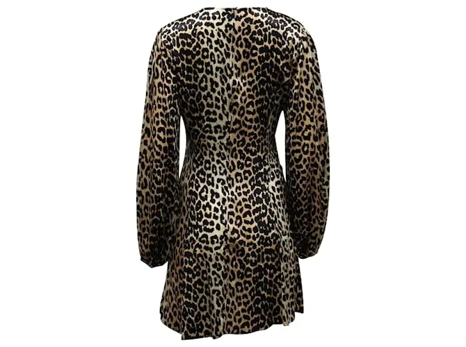 Minivestido con estampado de leopardo Ganni Blakely en mezcla de seda marrón Impresión de pitón 