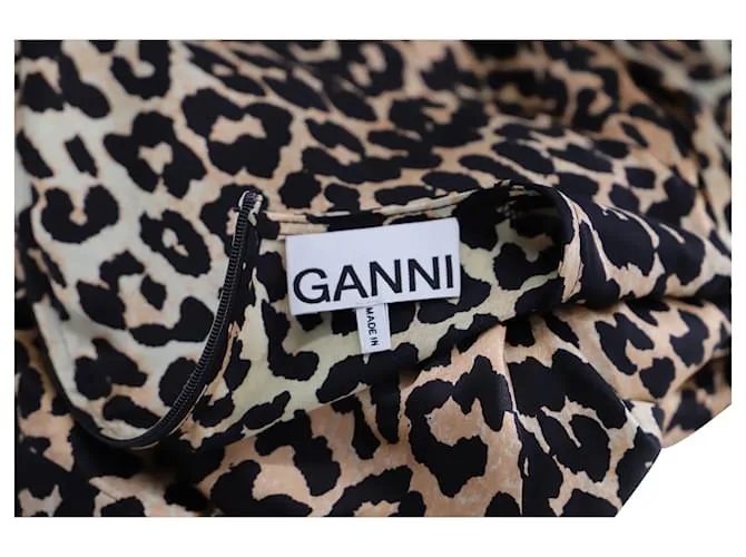Minivestido con estampado de leopardo Ganni Blakely en mezcla de seda marrón Impresión de pitón 