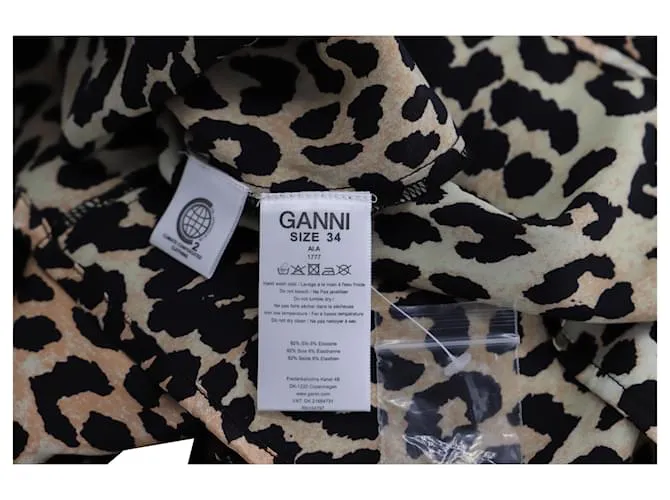 Minivestido con estampado de leopardo Ganni Blakely en mezcla de seda marrón Impresión de pitón 