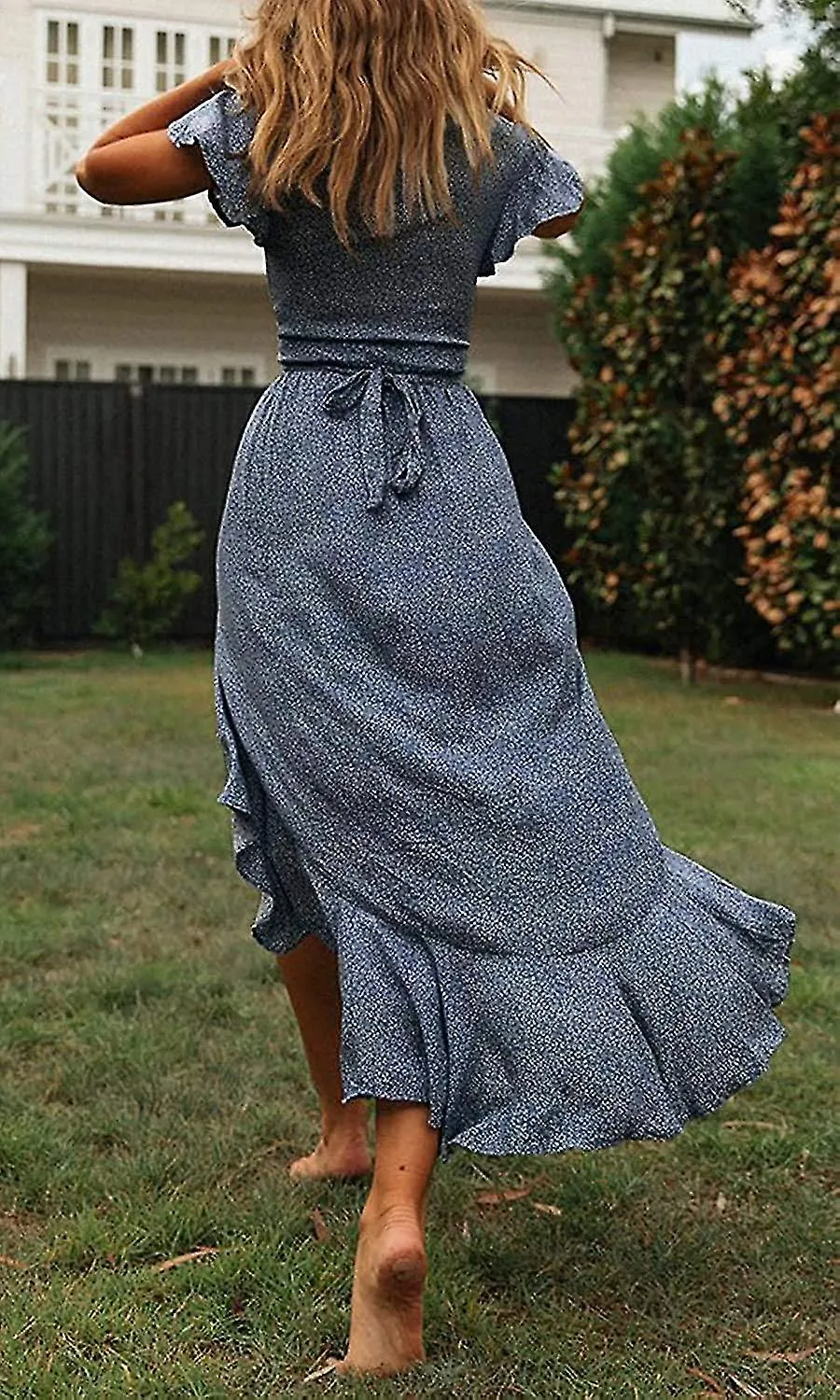 Mujer Bohemian Fl Printed Wrap V Neck Short Sleeve Split Beach Maxi