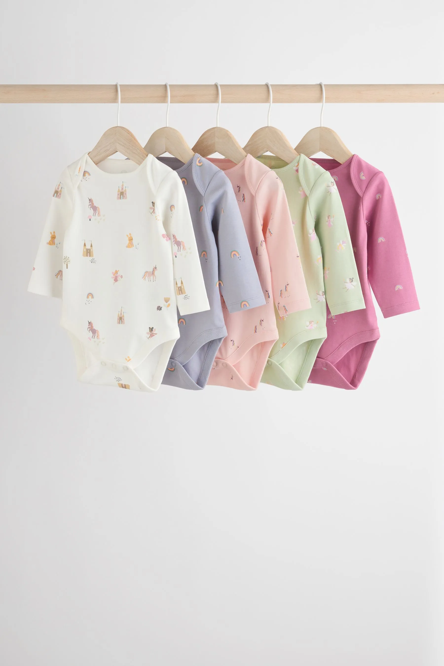 MULTICOLOR  BABY 100% COTTON BODYSUITS 5 PACK