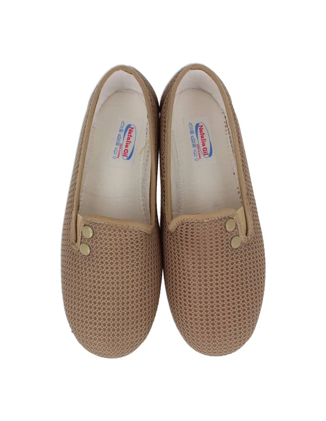 NATALIA  ZAPATILLAS DE MUJER REJILLA BOTONES ARENA