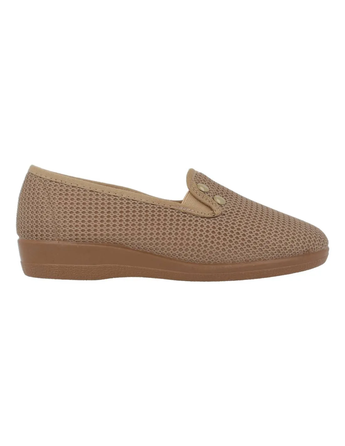 NATALIA  ZAPATILLAS DE MUJER REJILLA BOTONES ARENA