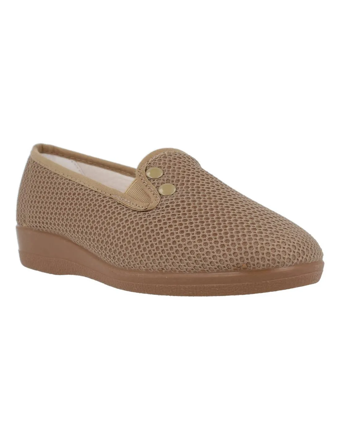 NATALIA  ZAPATILLAS DE MUJER REJILLA BOTONES ARENA