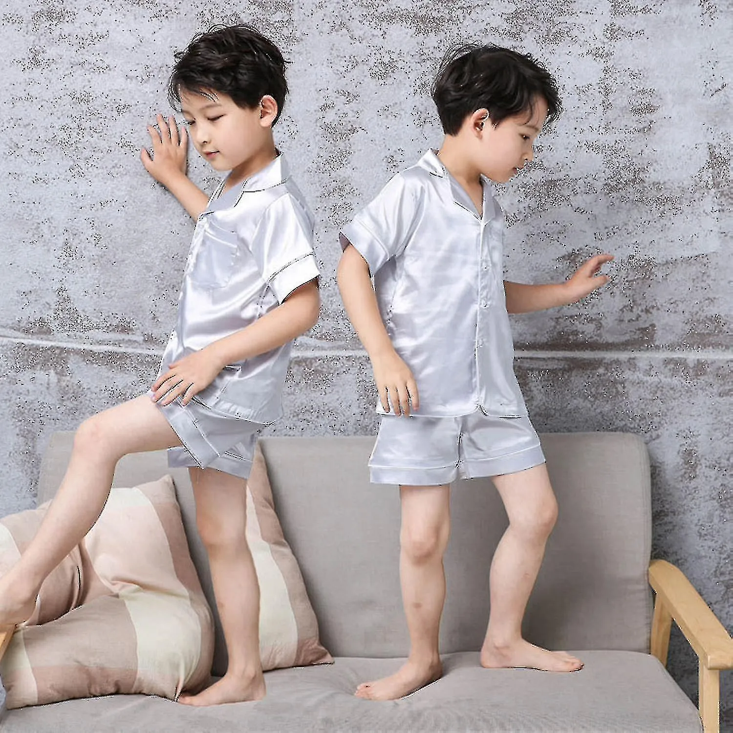 Niños Niñas Seda Satén Pijama Ropa de noche Top Pantalones Pjs Ropa de dormir Trajes