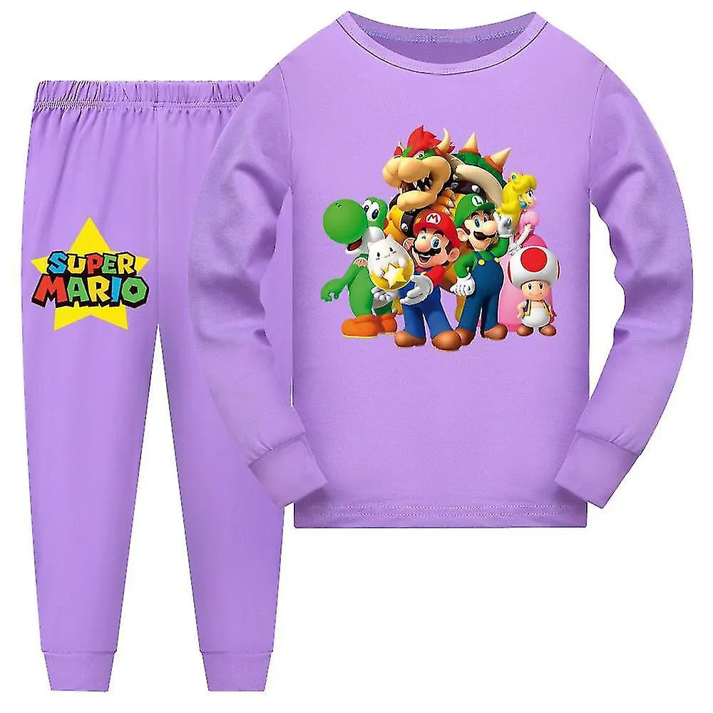 Niños Niños Niñas Super Mario Pijama Camiseta de manga larga Pantalones Ropa de dormir Pjs Set Pijamas Ropa de salón Trajes Edad