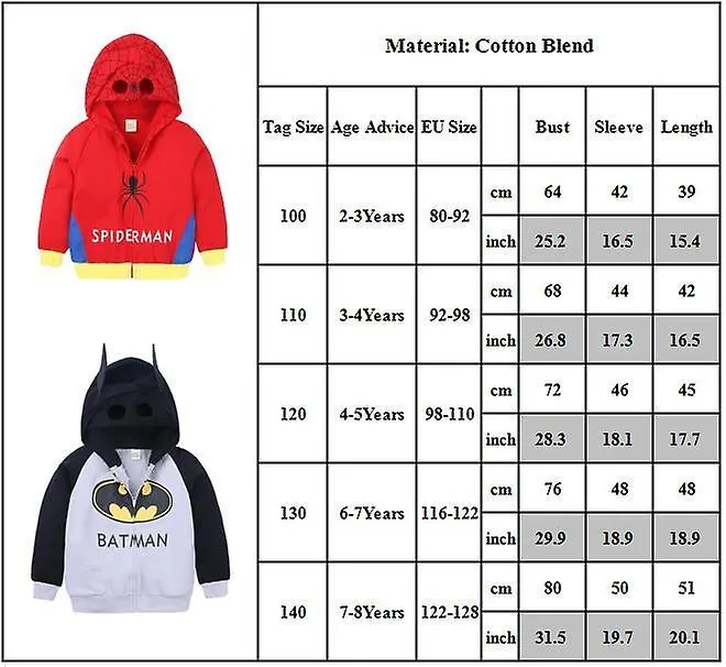 Niños Niños Superhéroe Chaqueta Spiderman Capitán Americano Batman Zip Divertido Enmascaramiento con capucha Abrigo Ropa exterio