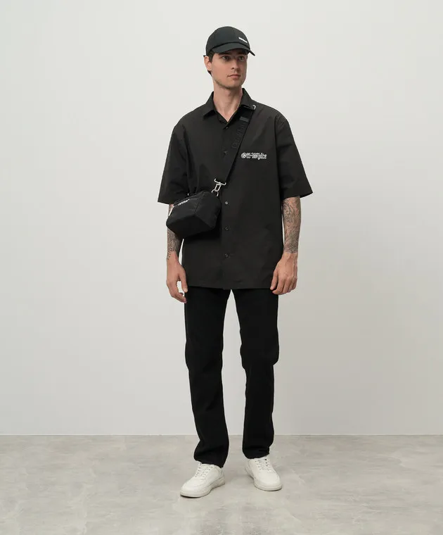 OFFWHITE BLACK SHIRT WITH LOGO EMBROIDERY