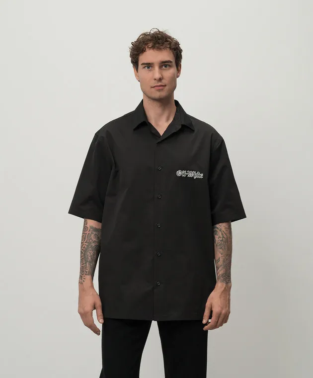 OFFWHITE BLACK SHIRT WITH LOGO EMBROIDERY