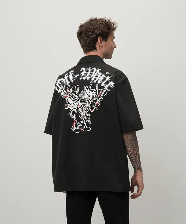 OFFWHITE BLACK SHIRT WITH LOGO EMBROIDERY