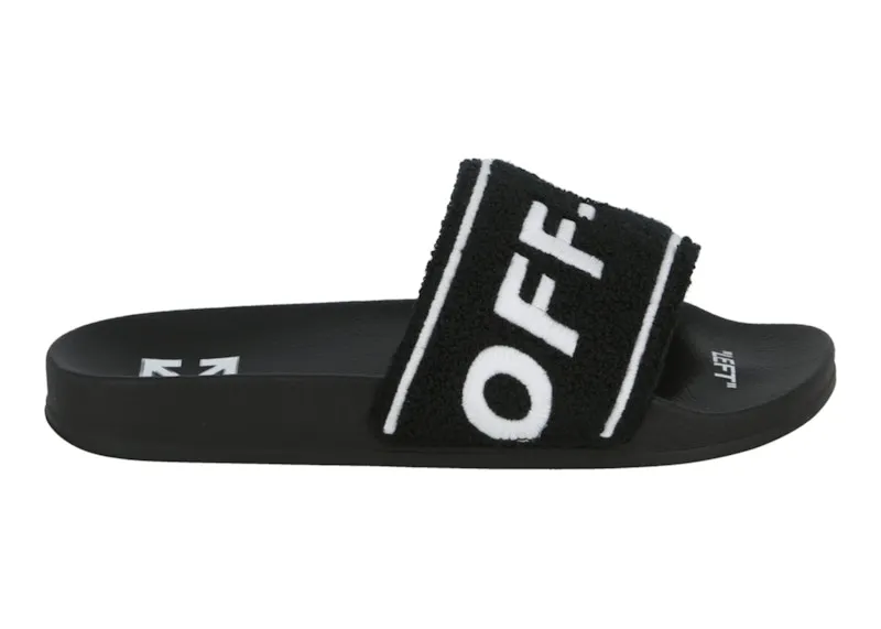 OFFWHITE LOGOEMBROIDERED TERRY SLIDE BLACK WHITE