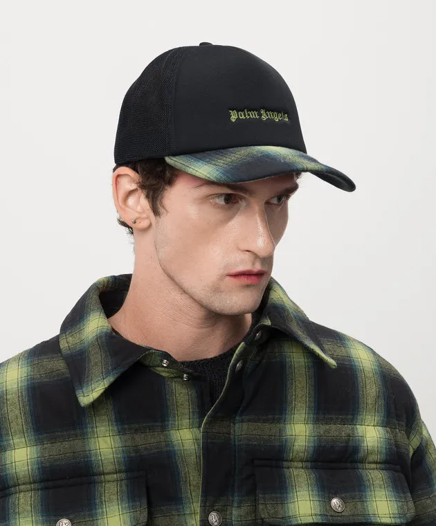 Palm Angels Black cap with logo embroidery