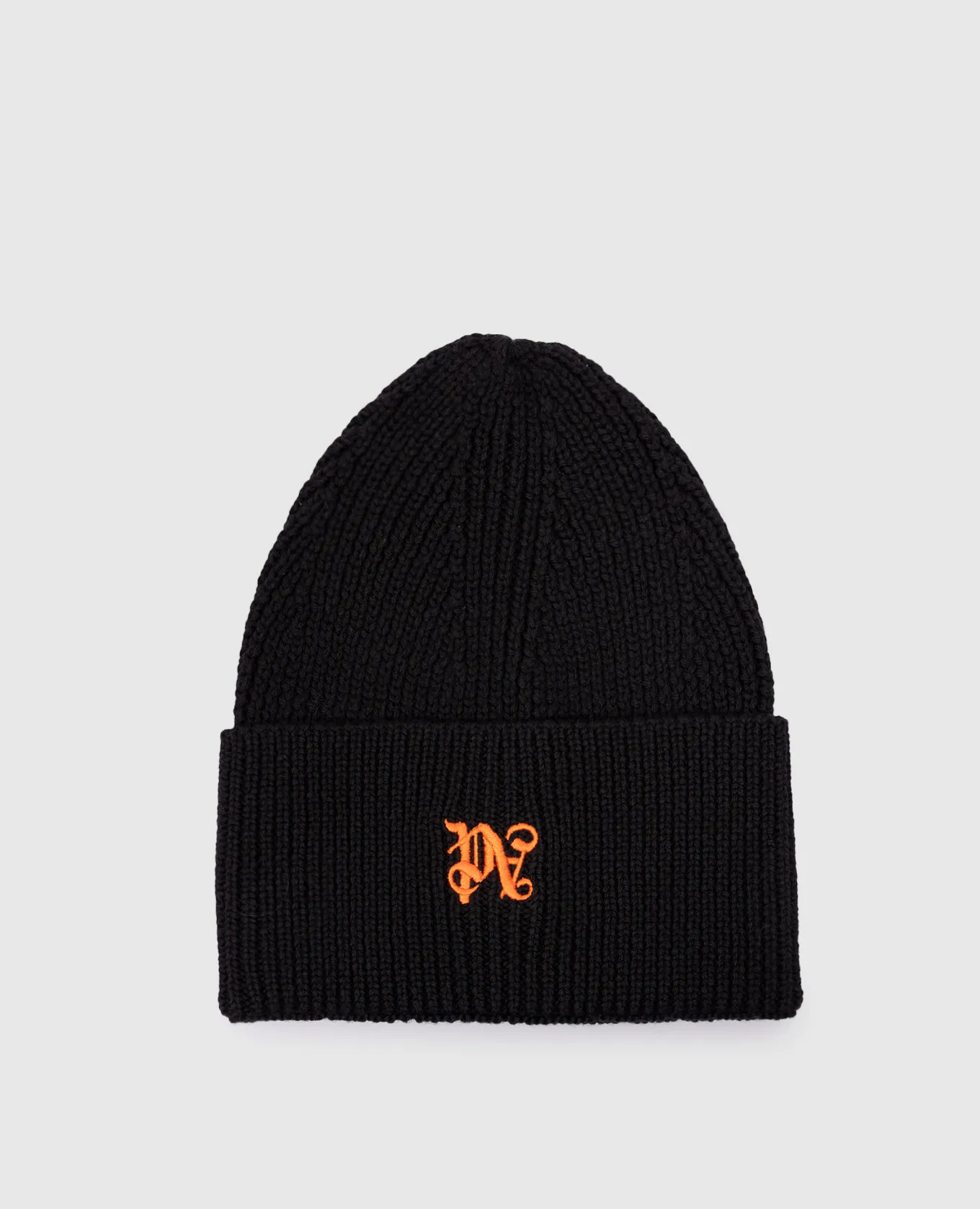 Palm Angels Black wool cap with monogram logo embroidery