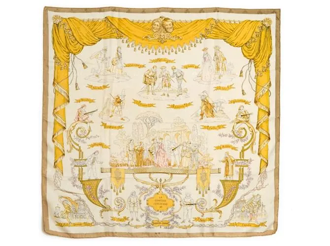 Pañuelo de seda Hermès 1962 Foulard Soie Carré 90 La Comedie Italienne en seda multicolor. 
