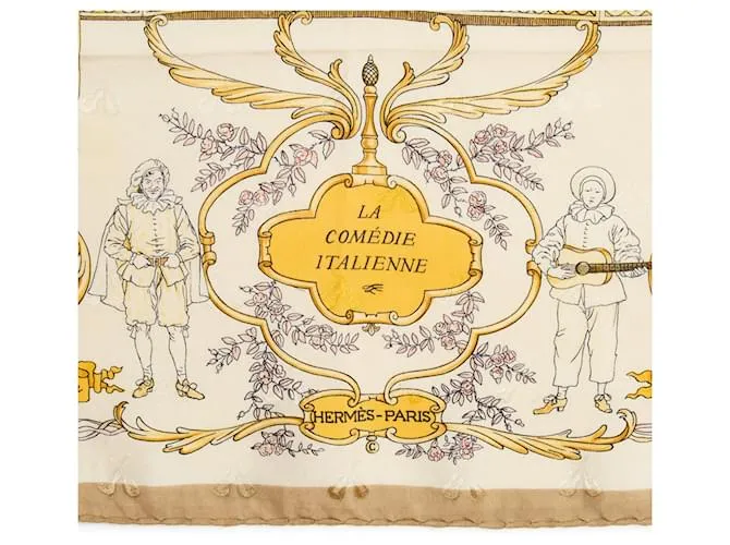 Pañuelo de seda Hermès 1962 Foulard Soie Carré 90 La Comedie Italienne en seda multicolor. 