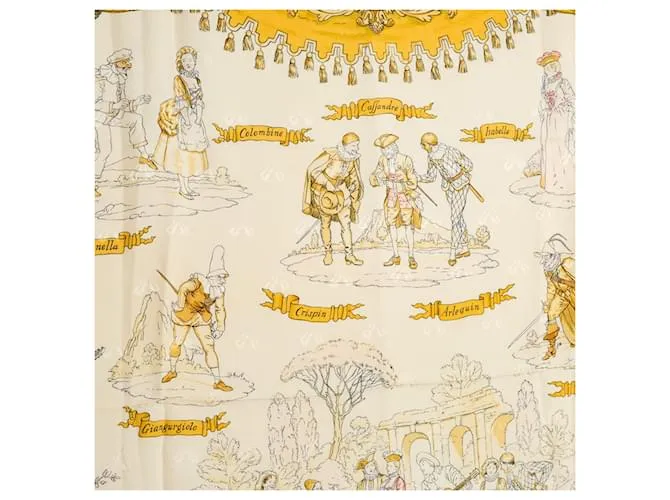 Pañuelo de seda Hermès 1962 Foulard Soie Carré 90 La Comedie Italienne en seda multicolor. 