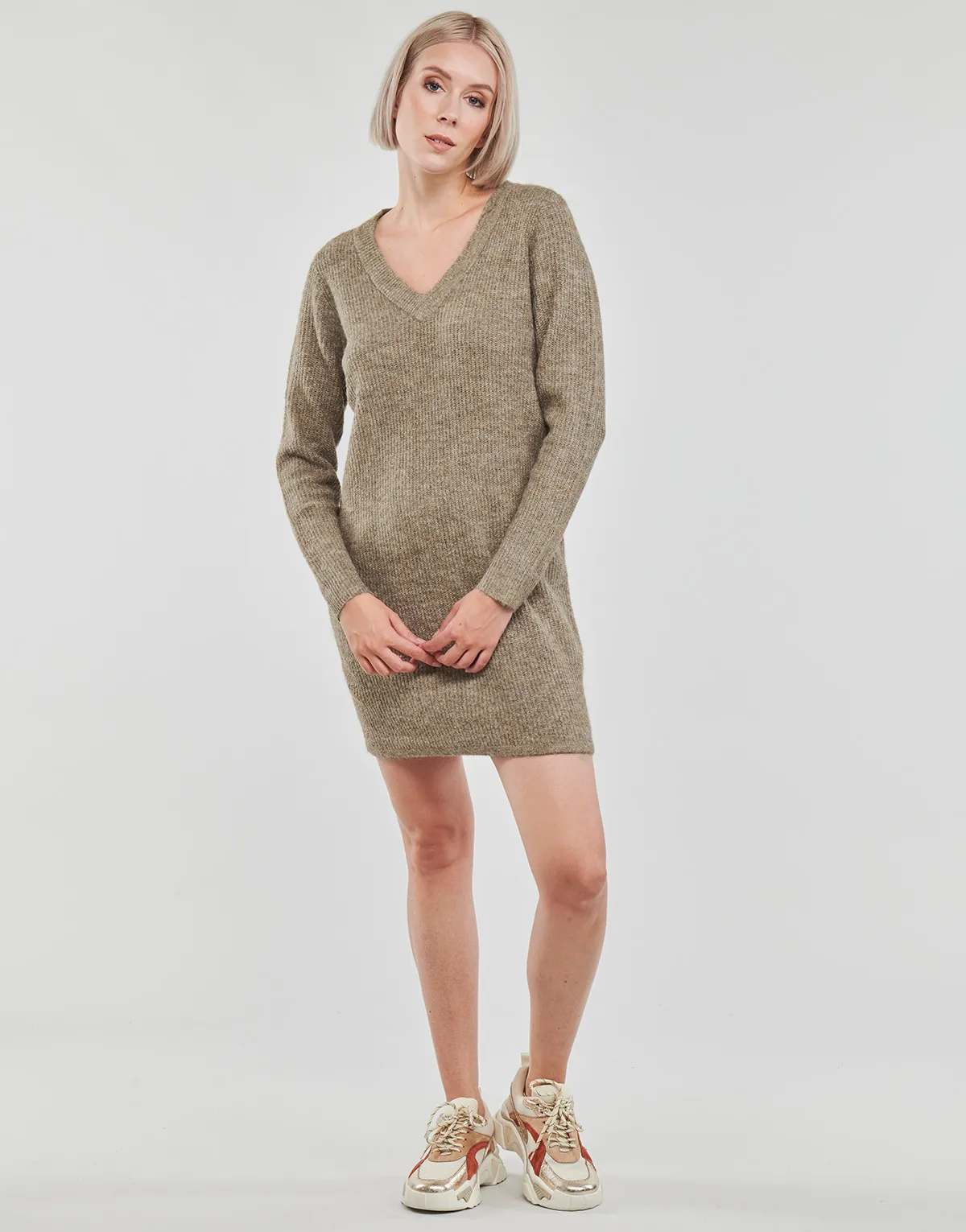 PCELLEN LS VNECK KNIT DRESS