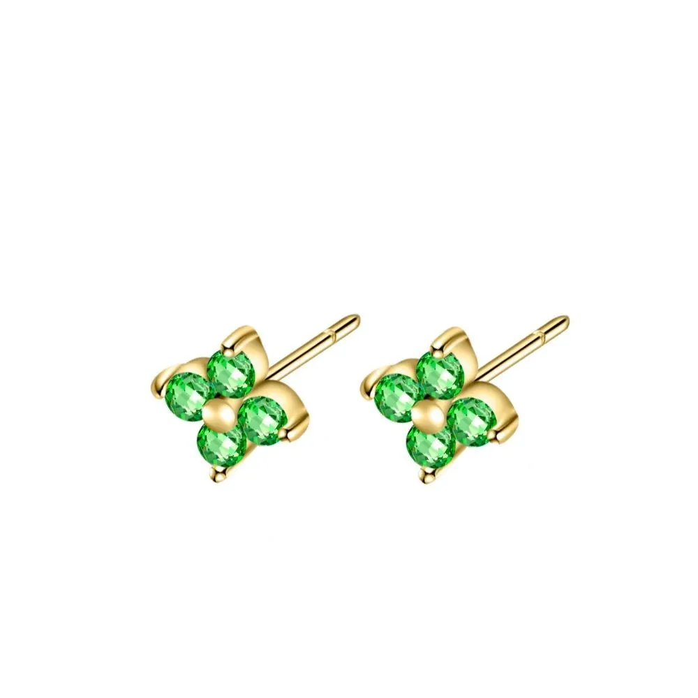Pendiente Flor Circonitas Turmalina Oro