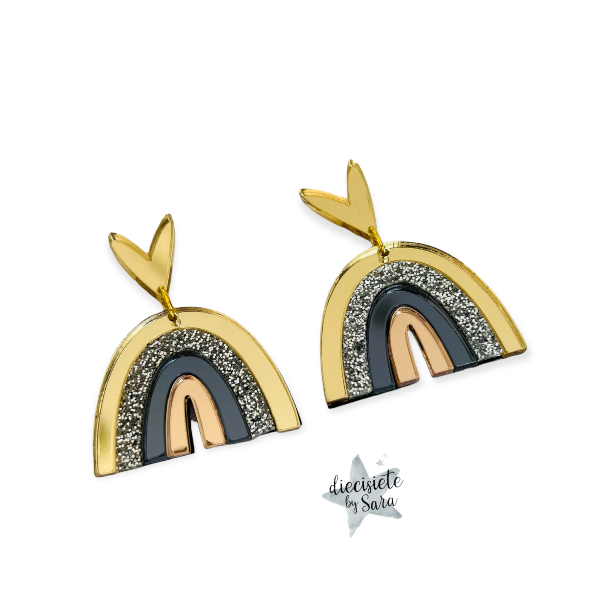 Pendientes Love Arcoiris Dorado